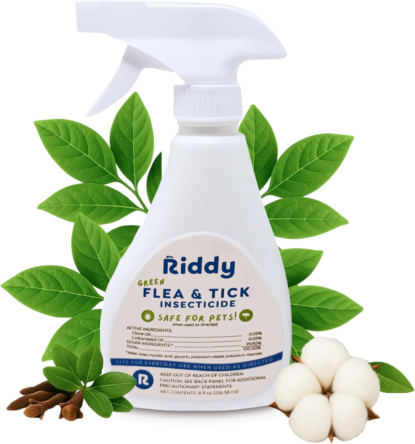 Riddy Flea & Tick Natural Spray for Pets with Essential Oils Safe Non-Hazardous Indoor and Outdoor Control, 8 oz, 1 Pack - 1