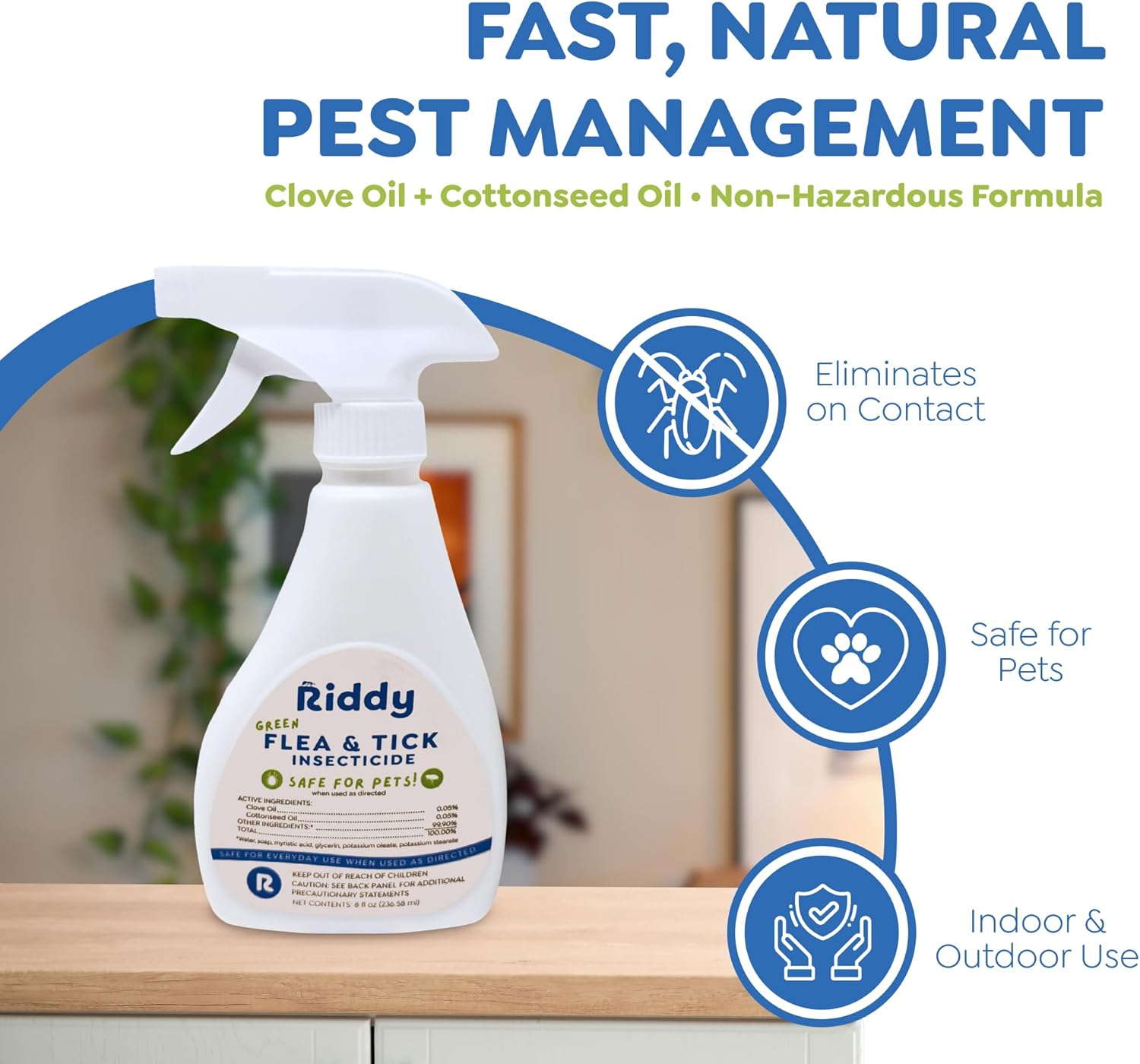 Riddy Flea & Tick Natural Spray for Pets with Essential Oils Safe Non-Hazardous Indoor and Outdoor Control, 8 oz, 1 Pack - 2