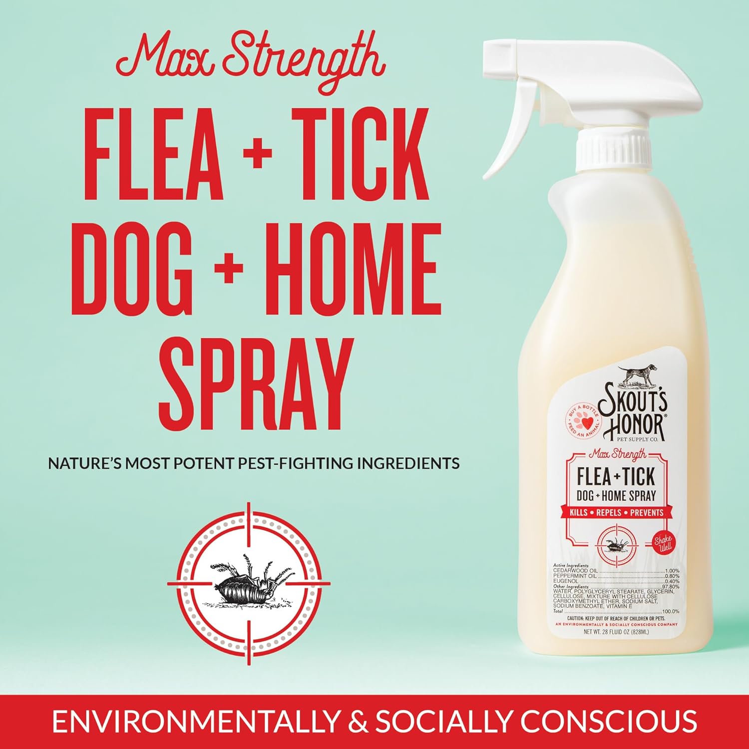 Skout's Honor Flea and Tick Dog & Home Spray - Natural Peppermint & Cedarwood Formula, Helps to Protect from Fleas, Ticks, and Mosquitos, 28 oz - 3