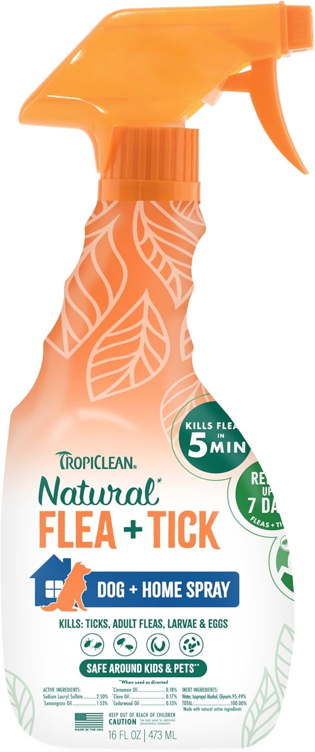 TropiClean Natural Maximum Strength Flea and Tick Spray for Dogs, 16oz - 1