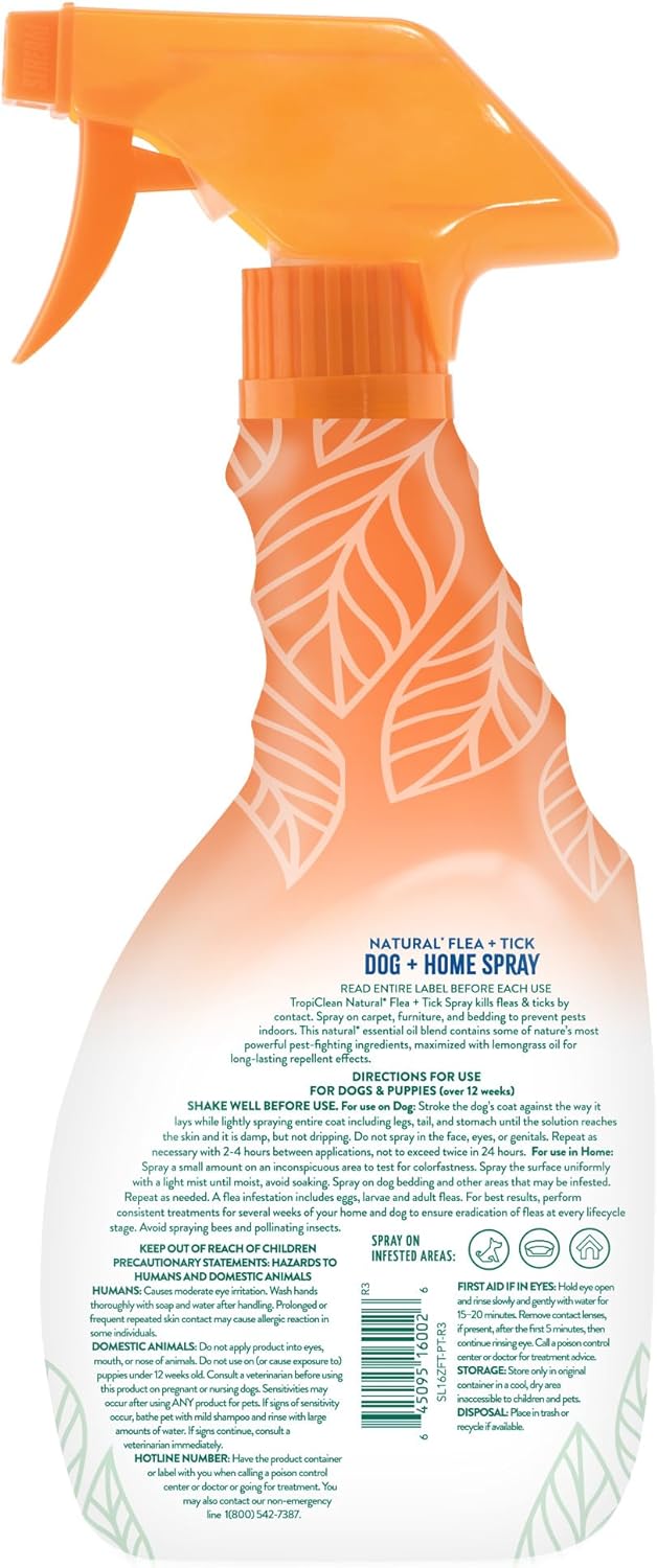 TropiClean Natural Maximum Strength Flea and Tick Spray for Dogs, 16oz - 2