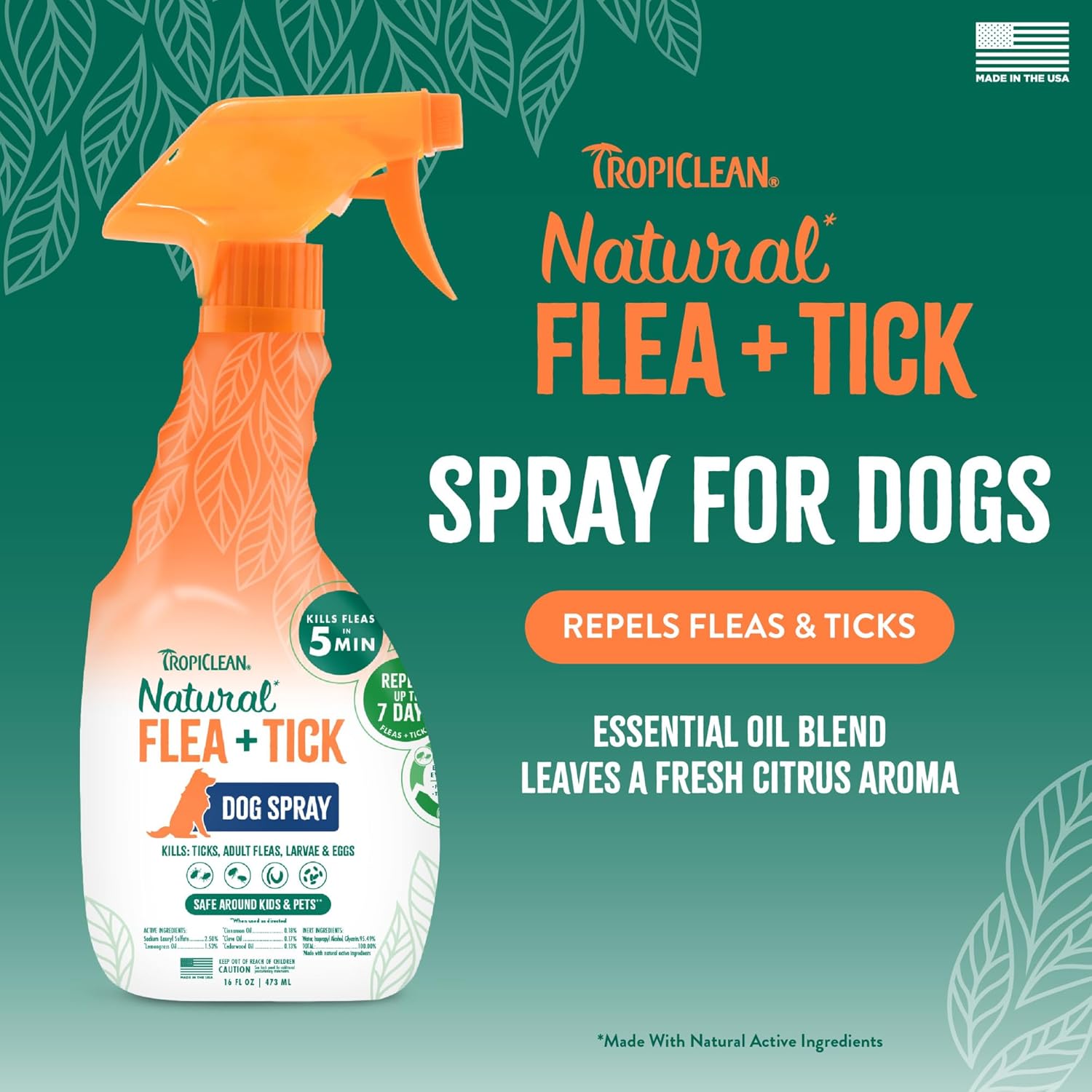 TropiClean Natural Maximum Strength Flea and Tick Spray for Dogs, 16oz - 3