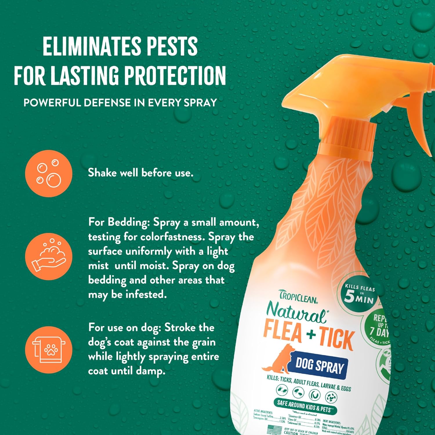 TropiClean Natural Maximum Strength Flea and Tick Spray for Dogs, 16oz - 7