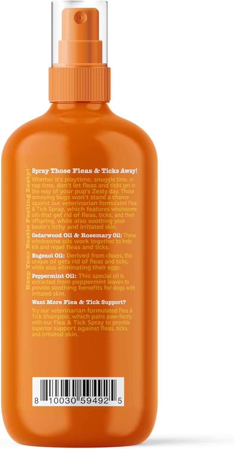 Zesty Paws Flea and Tick Spray for Dogs - Kill Fleas, Ticks & Their Eggs - Veterinarian Formulated - Soothes Itchy & Irritated Dog Skin - Cedarwood Oil, Rosemary Oil & Peppermint Oil - 5