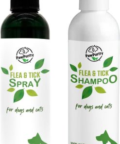PawPurity Flea-Tick Shampoo and Spray Kit for Dogs & Cats, 100% Natural, Organic, Protects & Conditions, Herbal Citrus Scent - 1