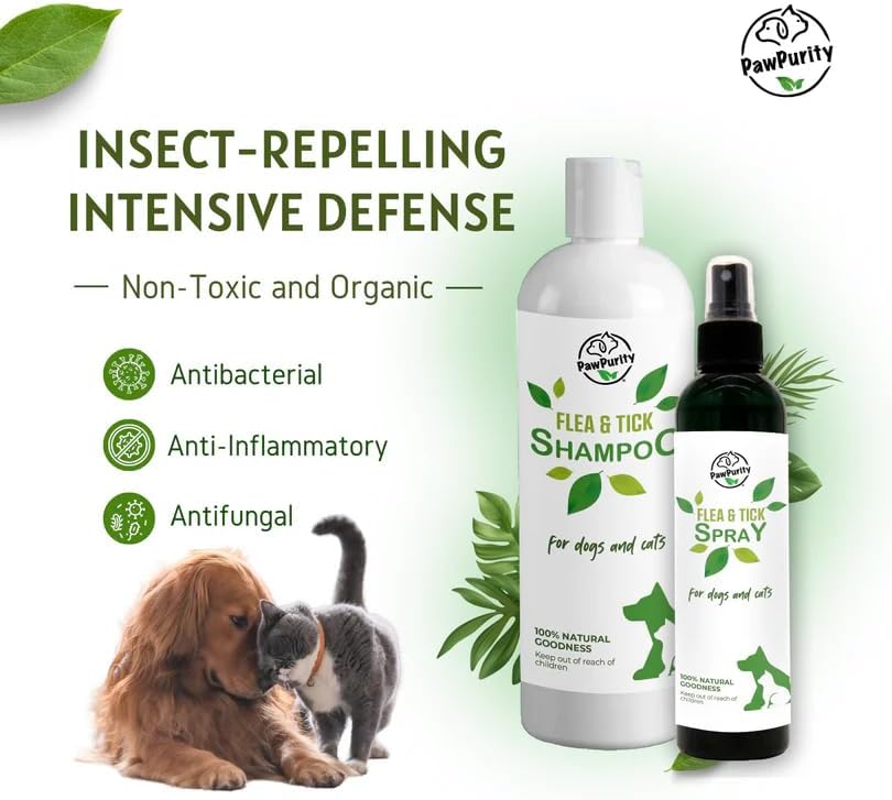 PawPurity Flea/Tick Shampoo and Spray Kit for Dogs & Cats, 100% Natural, Organic, Protects & Conditions, Herbal Citrus Scent (Shampoo 16 oz + Spray 8 oz) - Image 5