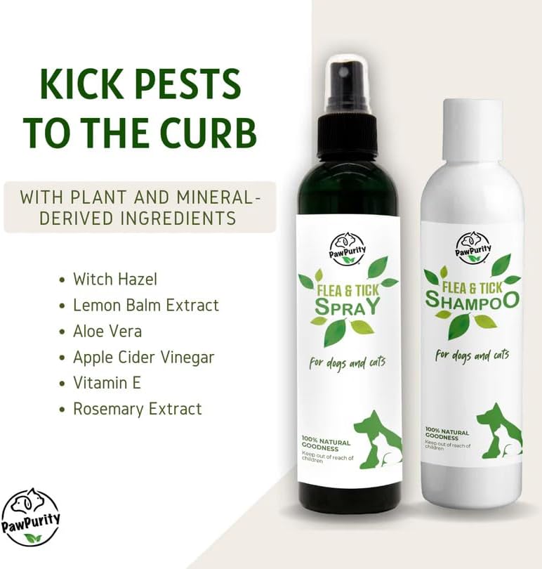 PawPurity Flea/Tick Shampoo and Spray Kit for Dogs & Cats, 100% Natural, Organic, Protects & Conditions, Herbal Citrus Scent (Shampoo 16 oz + Spray 8 oz) - Image 3