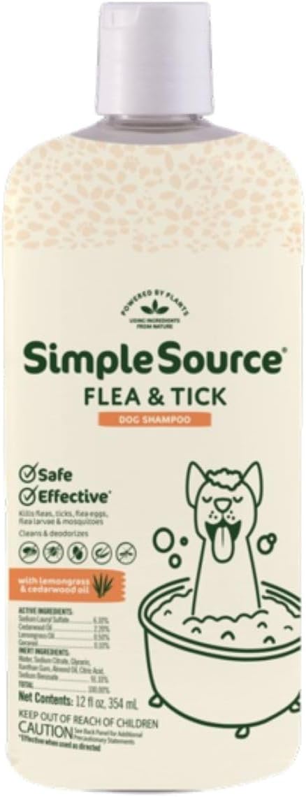 SimpleSource® Flea & Tick Shampoo for Dogs, Powered by Plants, Kills Fleas, Flea Eggs, Flea Larvae, & Ticks, & Mosquitos, Cleans & Deodorizes, 12oz Bottle - 1