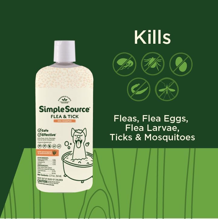 SimpleSource® Flea & Tick Shampoo for Dogs, Powered by Plants, Kills Fleas, Flea Eggs, Flea Larvae, & Ticks, & Mosquitos, Cleans & Deodorizes, 12oz Bottle - Image 6