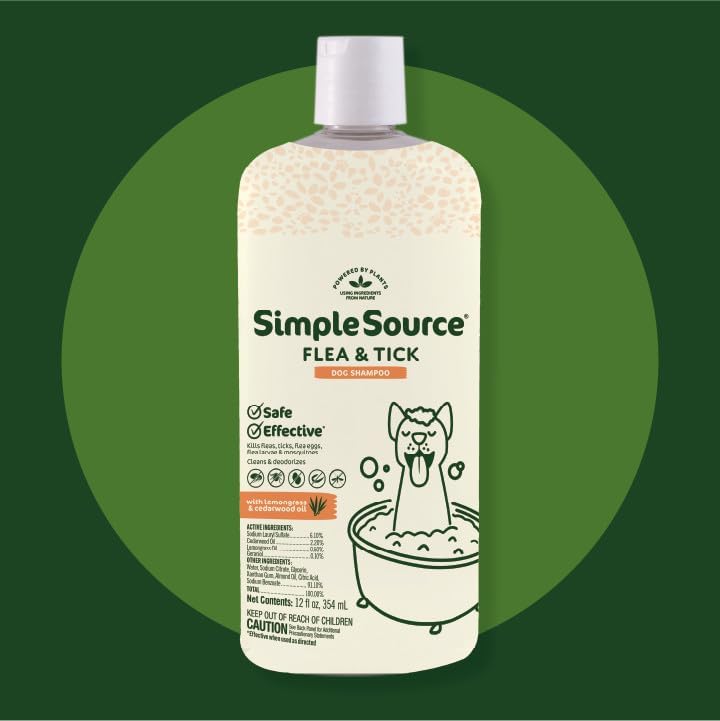 SimpleSource® Flea & Tick Shampoo for Dogs, Powered by Plants, Kills Fleas, Flea Eggs, Flea Larvae, & Ticks, & Mosquitos, Cleans & Deodorizes, 12oz Bottle - Image 4