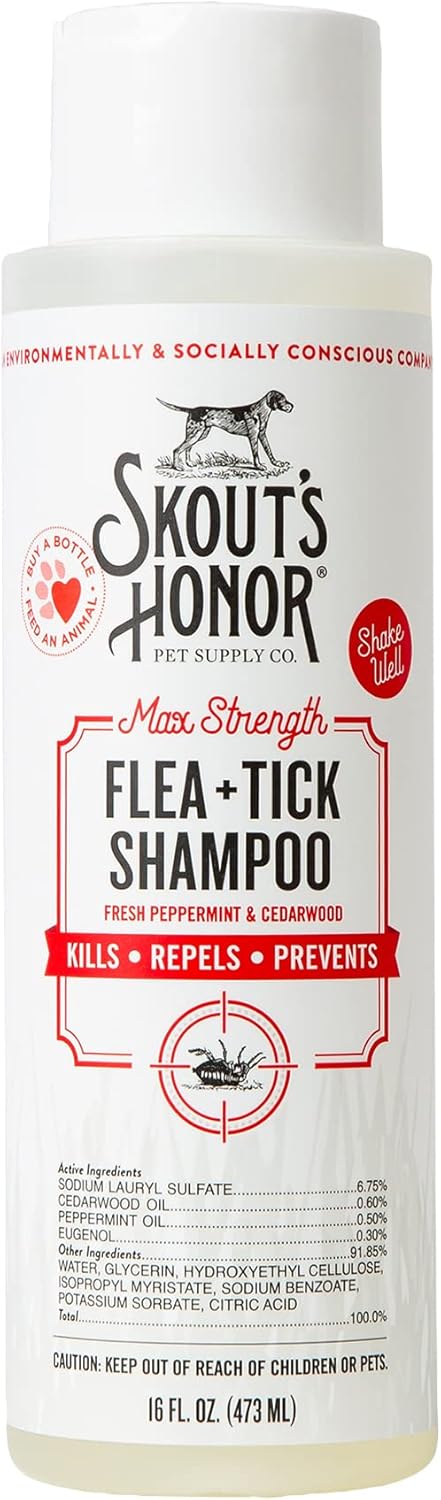 Skout's Honor Flea and Tick Shampoo for Dogs - Natural Peppermint & Cedarwood Formula, Helps to Protect from and Against Fleas, Ticks, and Mosquitos, 16 oz - 1