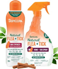 TropiClean Natural Flea & Tick Max Strength Shampoo & Bedding Spray Bundle, Dog Shampoo, Flea & Tick Treatment Protects & Repels - Made in USA - 1
