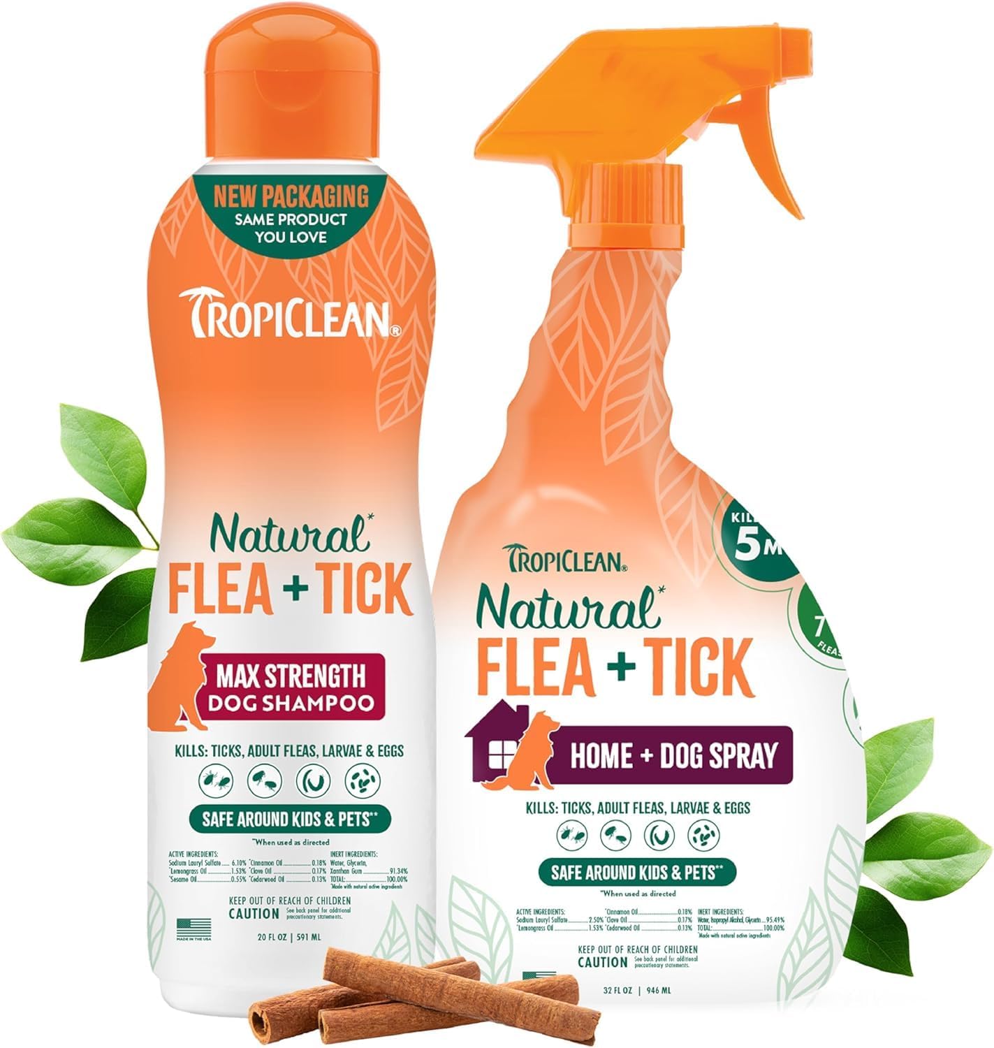 TropiClean Natural Flea & Tick Max Strength Shampoo & Bedding Spray Bundle, Dog Shampoo, Flea & Tick Treatment Protects & Repels - Made in USA - 1