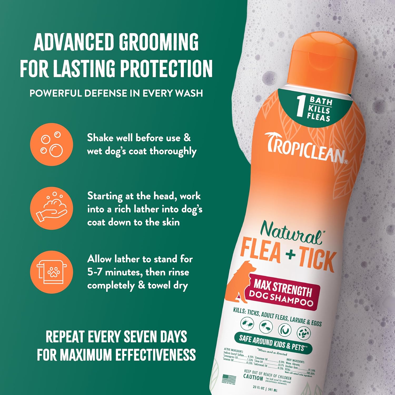 TropiClean Natural Flea & Tick Max Strength Shampoo & Bedding Spray Bundle, Dog Shampoo, Flea & Tick Treatment Protects & Repels - Made in USA - Image 6