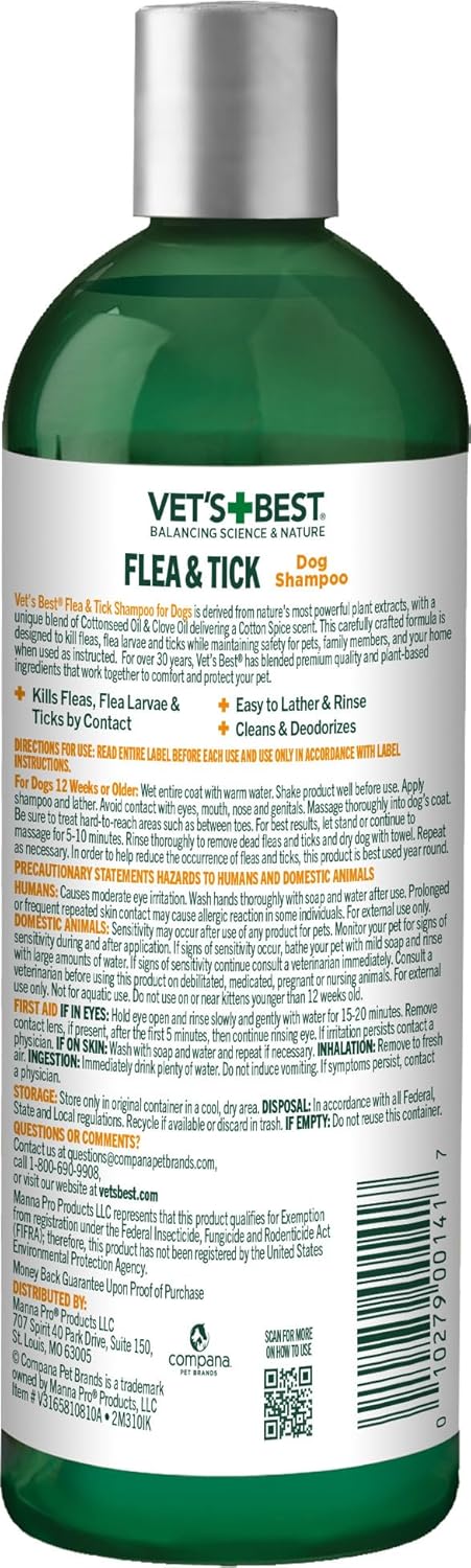 Vet's Best Natural Flea & Tick Dog Shampoo – Plant-Based Formula with Cotton Spice Scent – Natural Dog Shampoo with Essential Oils for Flea and Tick Support – Made in USA – 12 oz Bottle - Image 7