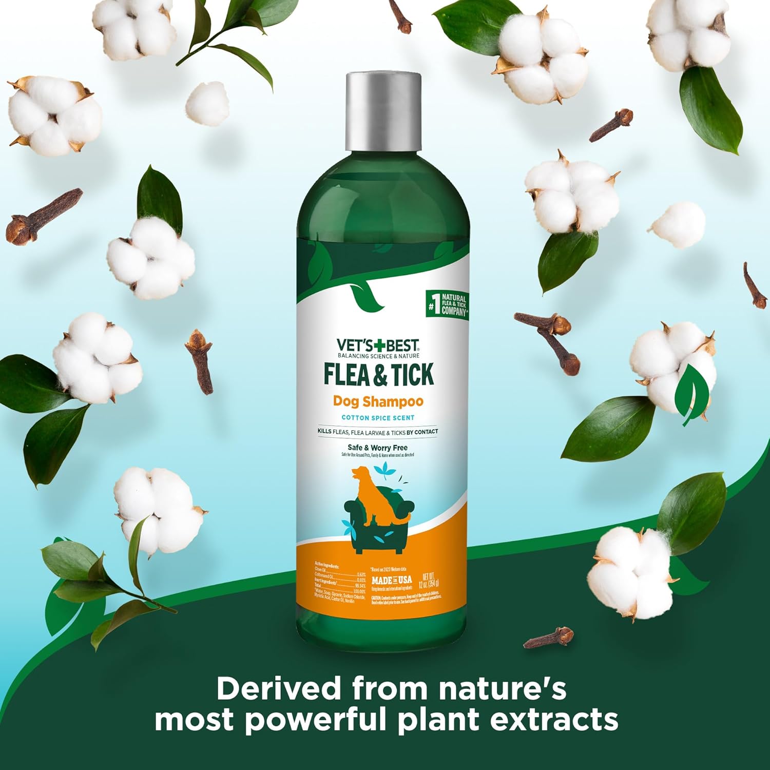 Vet's Best Natural Flea & Tick Dog Shampoo – Plant-Based Formula with Cotton Spice Scent – Natural Dog Shampoo with Essential Oils for Flea and Tick Support – Made in USA – 12 oz Bottle - Image 6
