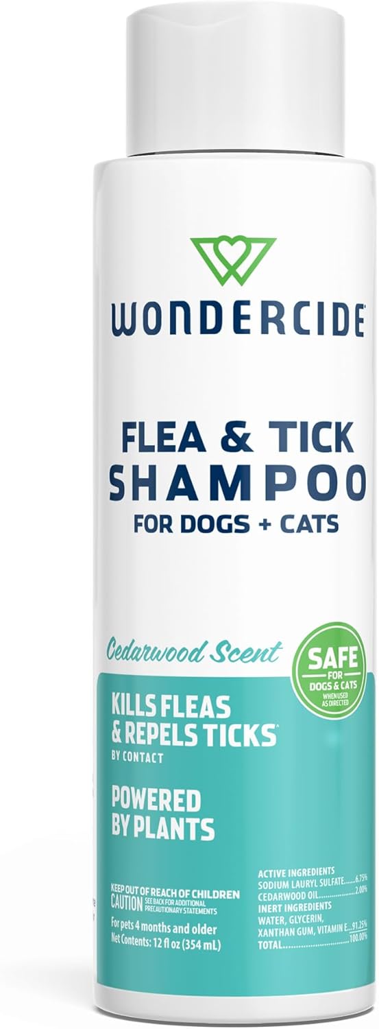 Wondercide - Flea & Tick Shampoo for Dogs and Cats - Flea and Tick Treatment with Natural Essential Oils - for Pets Over 4 Months - Powered by Plants - Cedarwood - 12 Fl oz - 1