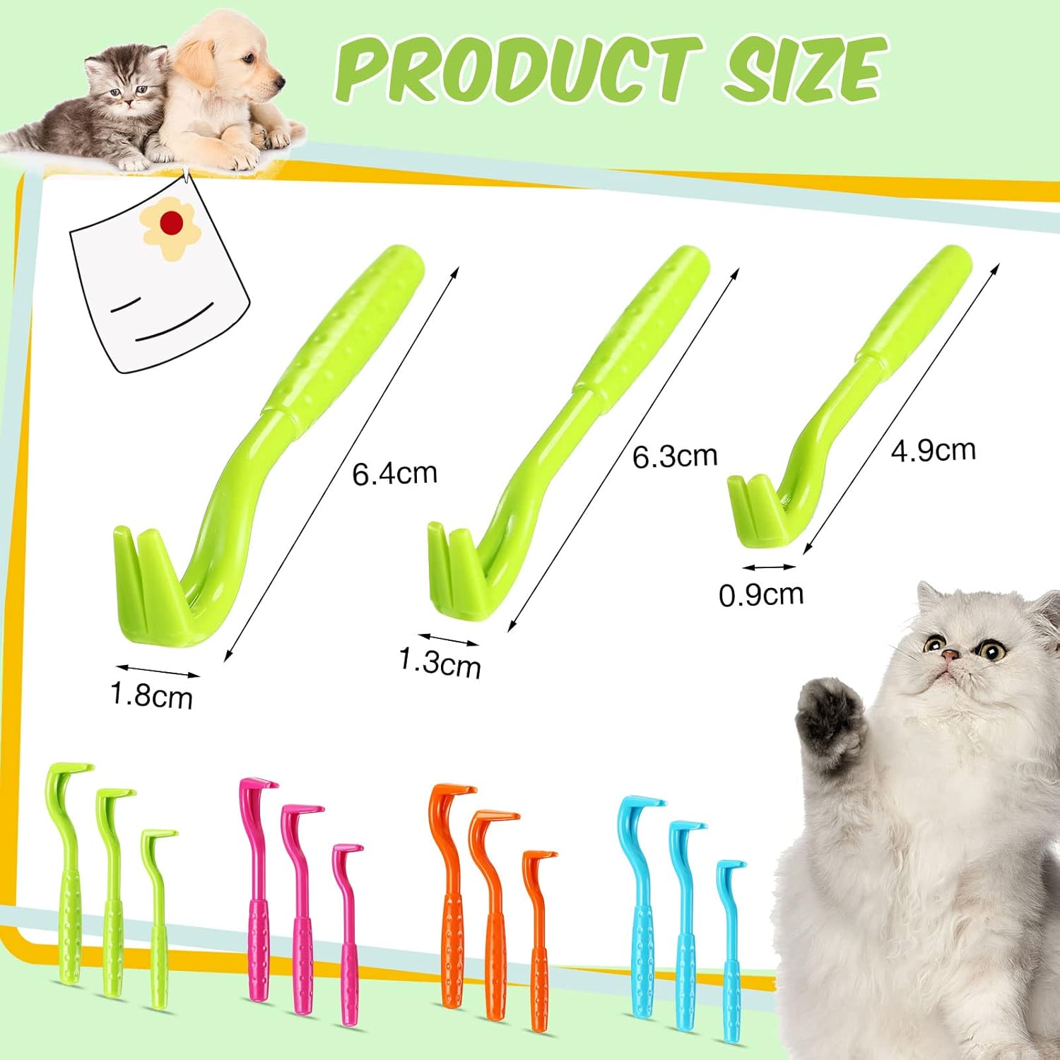 24 Pcs Tick Remover Plastic Tick Remover Tools Tick Puller Removal Tick Grabber for Dogs Cats Humans, 3 Sizes (Blue, Green, Orange, Rose Red) - Image 3