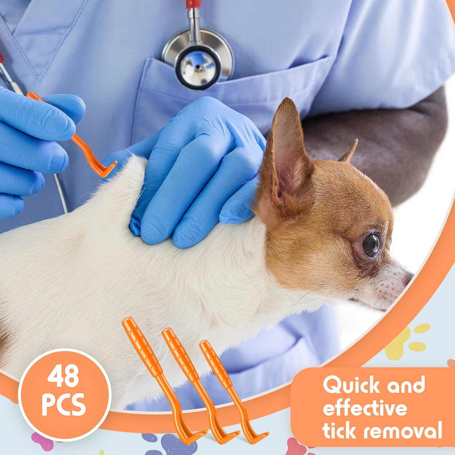 48 Pack Tick Removal Tool Tick Remover for Dogs, Cats and Humans Plastic Tick Puller Tick Grabber, 3 Sizes (Green, Rose Red, Orange, Blue) - Image 6