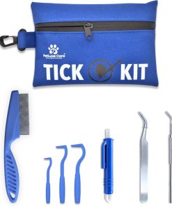 Complete Tick Removal Kit for Dogs & Cats – Tick Remover Tool Set with 3 Size Hooks, Tick Comb & Stainless Steel Precision Tick Remover + Tweezers, Travel Pouch – Safe, Fast Tick Removal (1) - 1