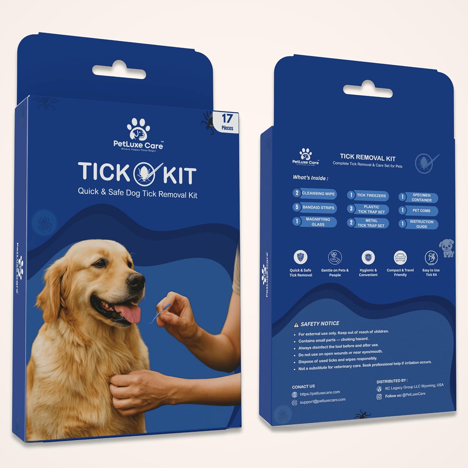 Complete Tick Removal Kit for Dogs & Cats – Tick Remover Tool Set with 3 Size Hooks, Tick Comb & Stainless Steel Precision Tick Remover + Tweezers, Travel Pouch – Safe, Fast Tick Removal (1) - Image 2