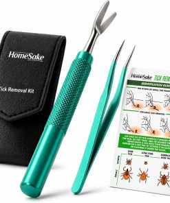 Homesake Tick Remover Tool for Dogs, Cats & Humans - Deer Tick Remover Kit - Stainless Steel Tick Removal Tool with Fine Tip Tweezers - Removes Entire Tick Head & Body - Pouch & ID Card - 1