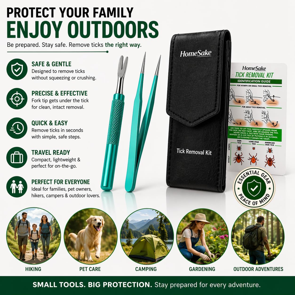 Homesake Tick Remover Tool for Dogs, Cats & Humans | Deer Tick Remover Kit | Stainless Steel Tick Removal Tool with Fine Tip Tweezers | Removes Entire Tick Head & Body | Pouch & ID Card - Image 4