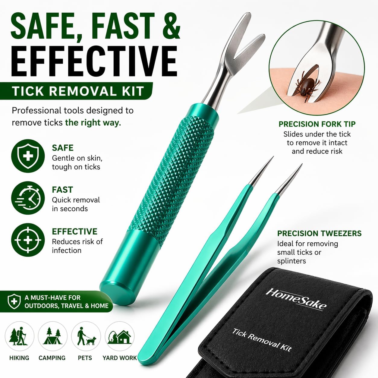 Homesake Tick Remover Tool for Dogs, Cats & Humans | Deer Tick Remover Kit | Stainless Steel Tick Removal Tool with Fine Tip Tweezers | Removes Entire Tick Head & Body | Pouch & ID Card - Image 6