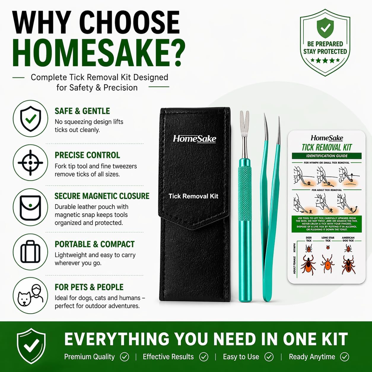 Homesake Tick Remover Tool for Dogs, Cats & Humans | Deer Tick Remover Kit | Stainless Steel Tick Removal Tool with Fine Tip Tweezers | Removes Entire Tick Head & Body | Pouch & ID Card - Image 9