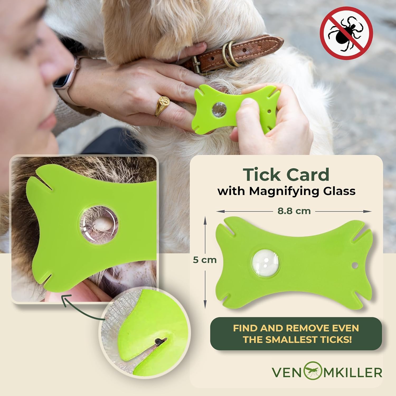VENOMKILLER 6-in-1 Tick Remover Kit – Tick Removal Tool Set with Stainless Steel Tweezers, Tick Card, Hooks & Leather Case – Tick Remover for Dogs, Cats & Humans - Image 5