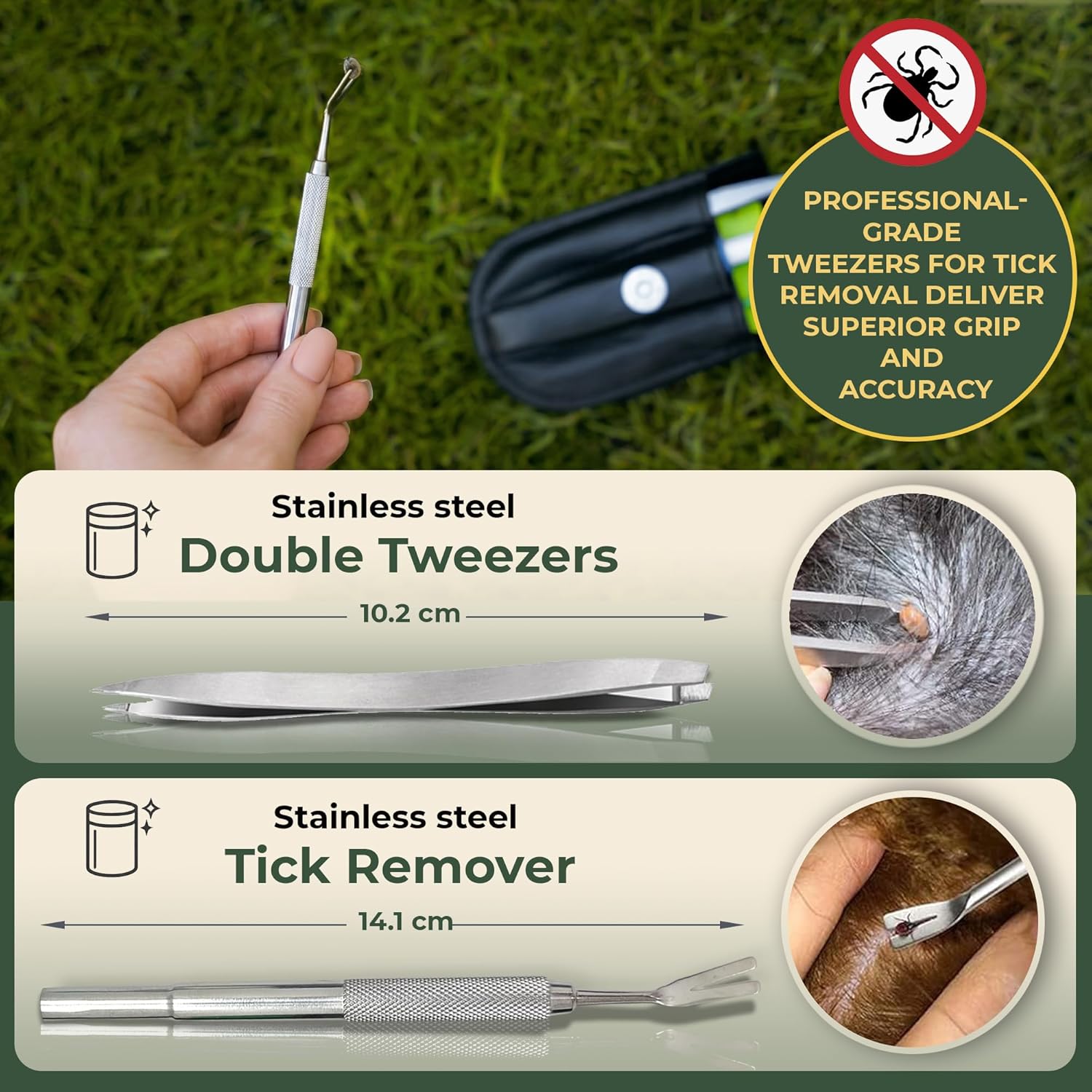 VENOMKILLER 6-in-1 Tick Remover Kit – Tick Removal Tool Set with Stainless Steel Tweezers, Tick Card, Hooks & Leather Case – Tick Remover for Dogs, Cats & Humans - Image 6