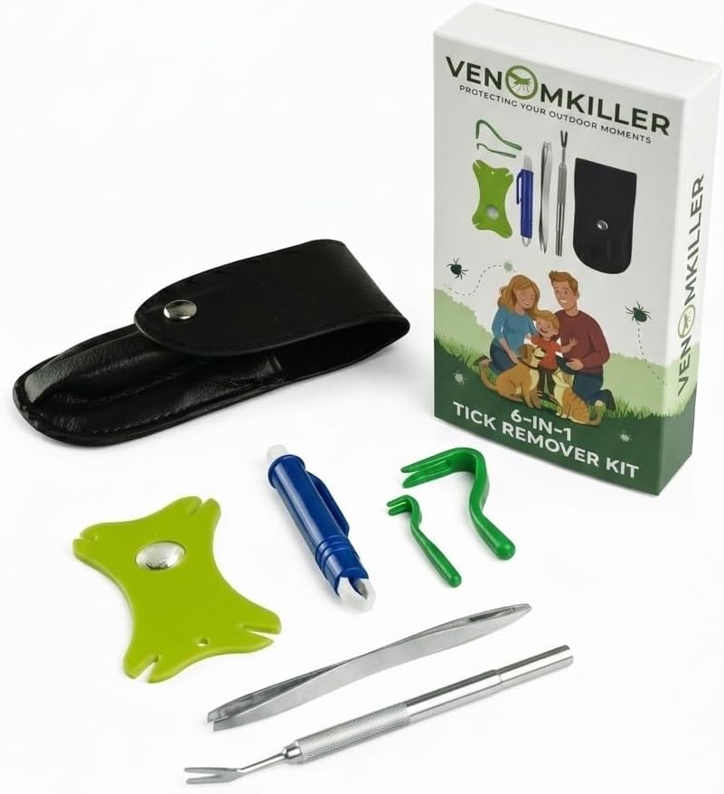 VENOMKILLER 6-in-1 Tick Remover Kit – Tick Removal Tool Set with Stainless Steel Tweezers, Tick Card, Hooks & Leather Case – Tick Remover for Dogs, Cats & Humans - Image 9