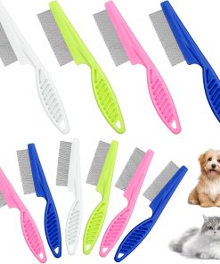 10 Pcs Flea Comb for Dogs and Cats Flea Remover Tool with Stainless Steel Metal Teeth for Detangling Grooming Kit, Pink, Blue, White and Green, 2 Sizes - 1