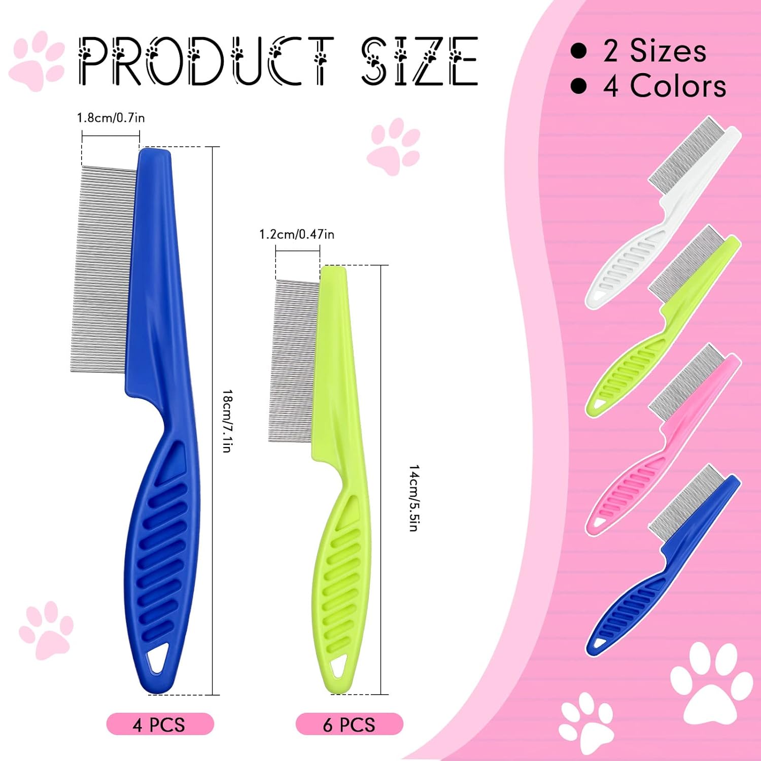 10 Pcs Flea Comb for Dogs and Cats Flea Remover Tool with Stainless Steel Metal Teeth for Detangling Grooming Kit, Pink, Blue, White and Green, 2 Sizes - Image 7