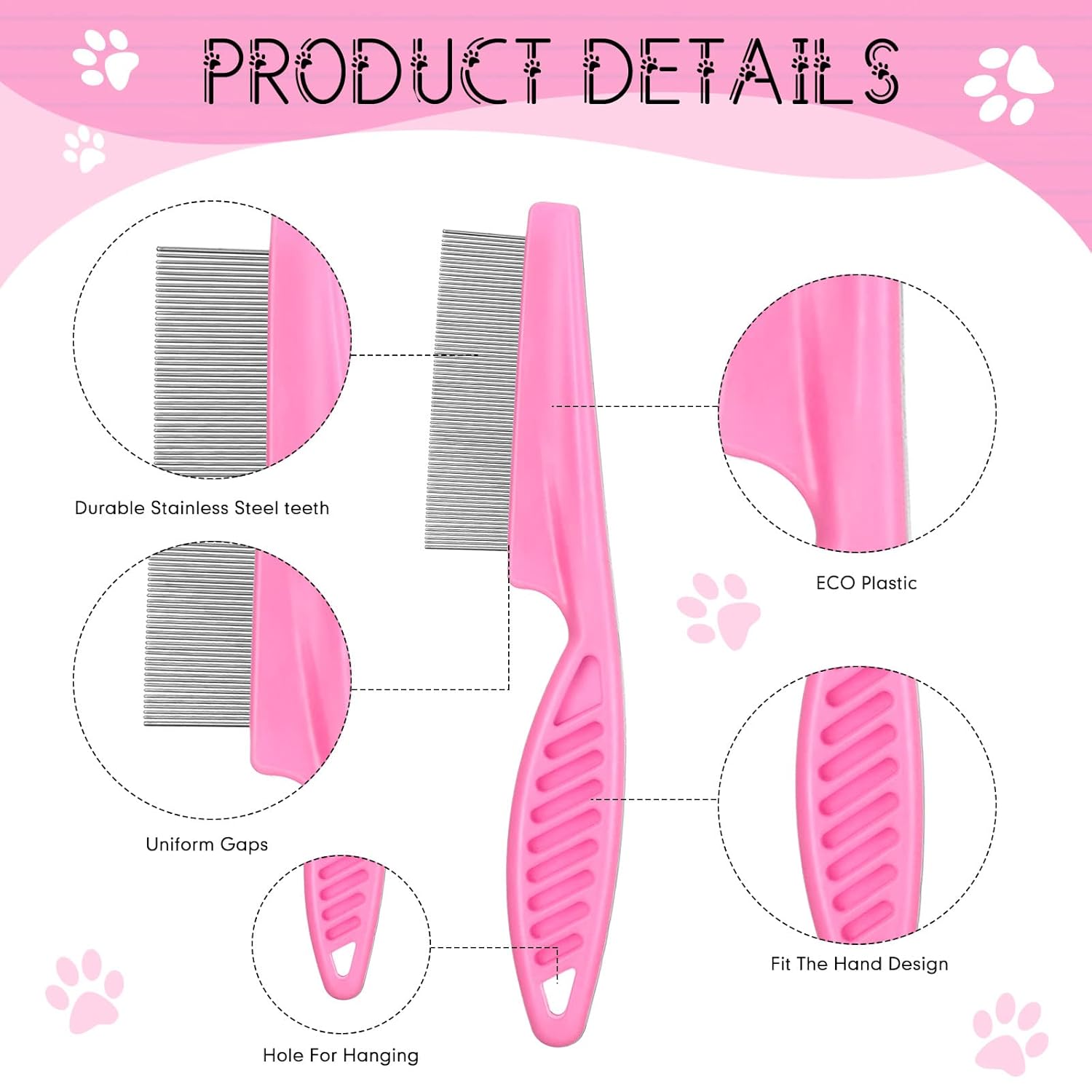 10 Pcs Flea Comb for Dogs and Cats Flea Remover Tool with Stainless Steel Metal Teeth for Detangling Grooming Kit, Pink, Blue, White and Green, 2 Sizes - Image 6