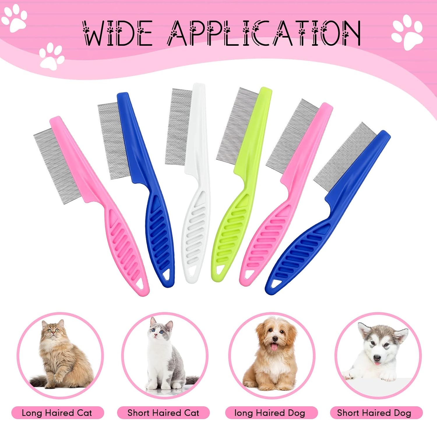 10 Pcs Flea Comb for Dogs and Cats Flea Remover Tool with Stainless Steel Metal Teeth for Detangling Grooming Kit, Pink, Blue, White and Green, 2 Sizes - Image 4