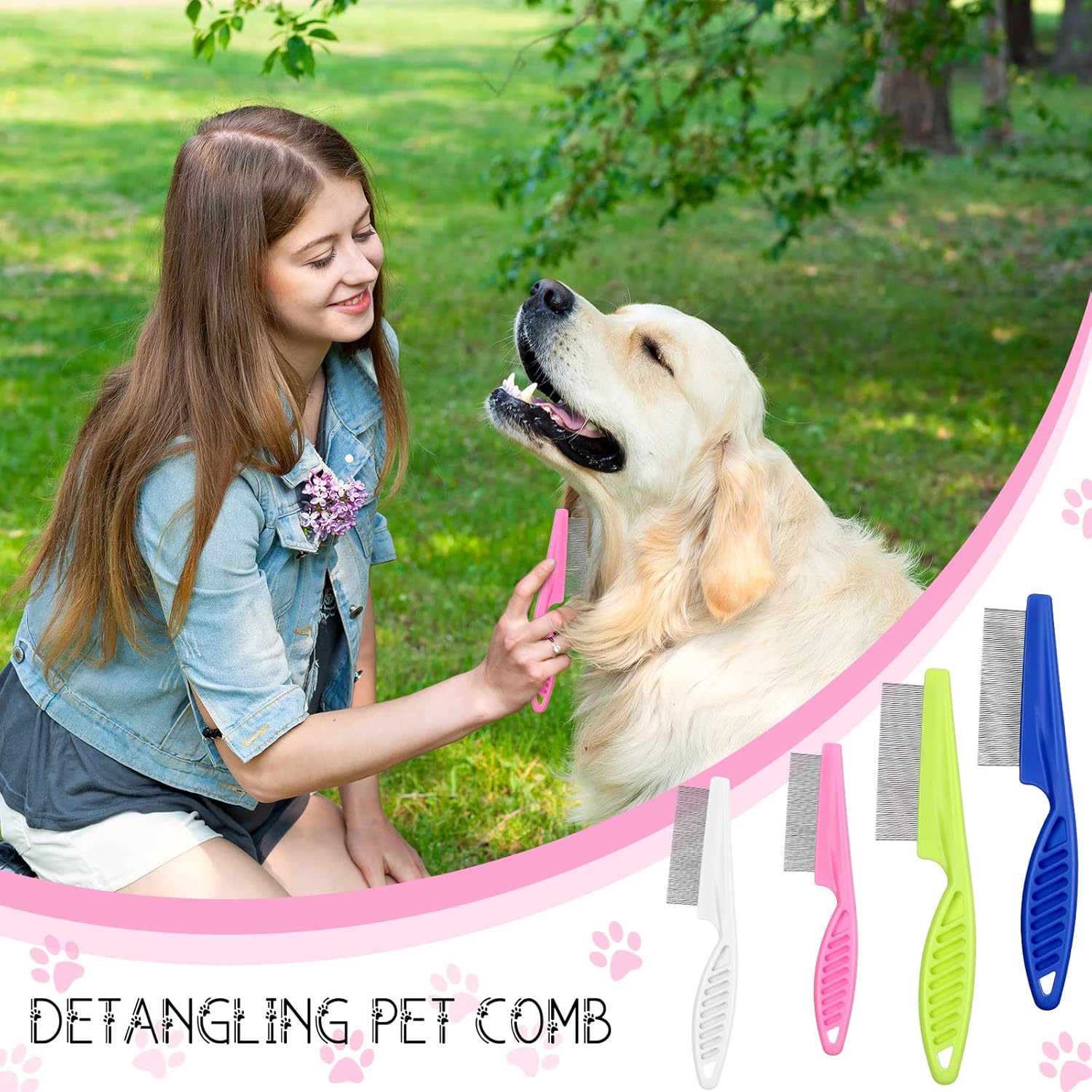 10 Pcs Flea Comb for Dogs and Cats Flea Remover Tool with Stainless Steel Metal Teeth for Detangling Grooming Kit, Pink, Blue, White and Green, 2 Sizes - Image 3