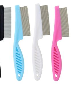 4-Pack Flea Comb for Dogs & Cats - Fine Tooth Stainless Steel Grooming Comb with Anti-Slip Rubber Handle, Removes Fleas, Tangles & Tear Stains (Black, Blue, White & Pink) - 1