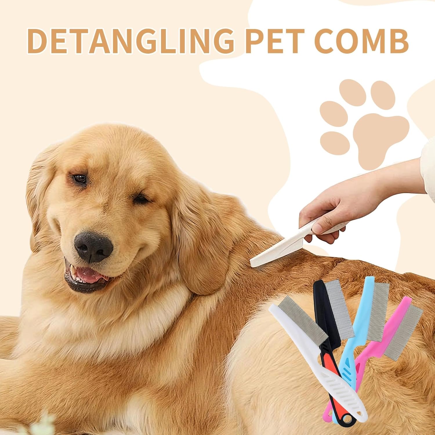 4-Pack Flea Comb for Dogs & Cats - Fine Tooth Stainless Steel Grooming Comb with Anti-Slip Rubber Handle, Removes Fleas, Tangles & Tear Stains (Black, Blue, White & Pink) - Image 3