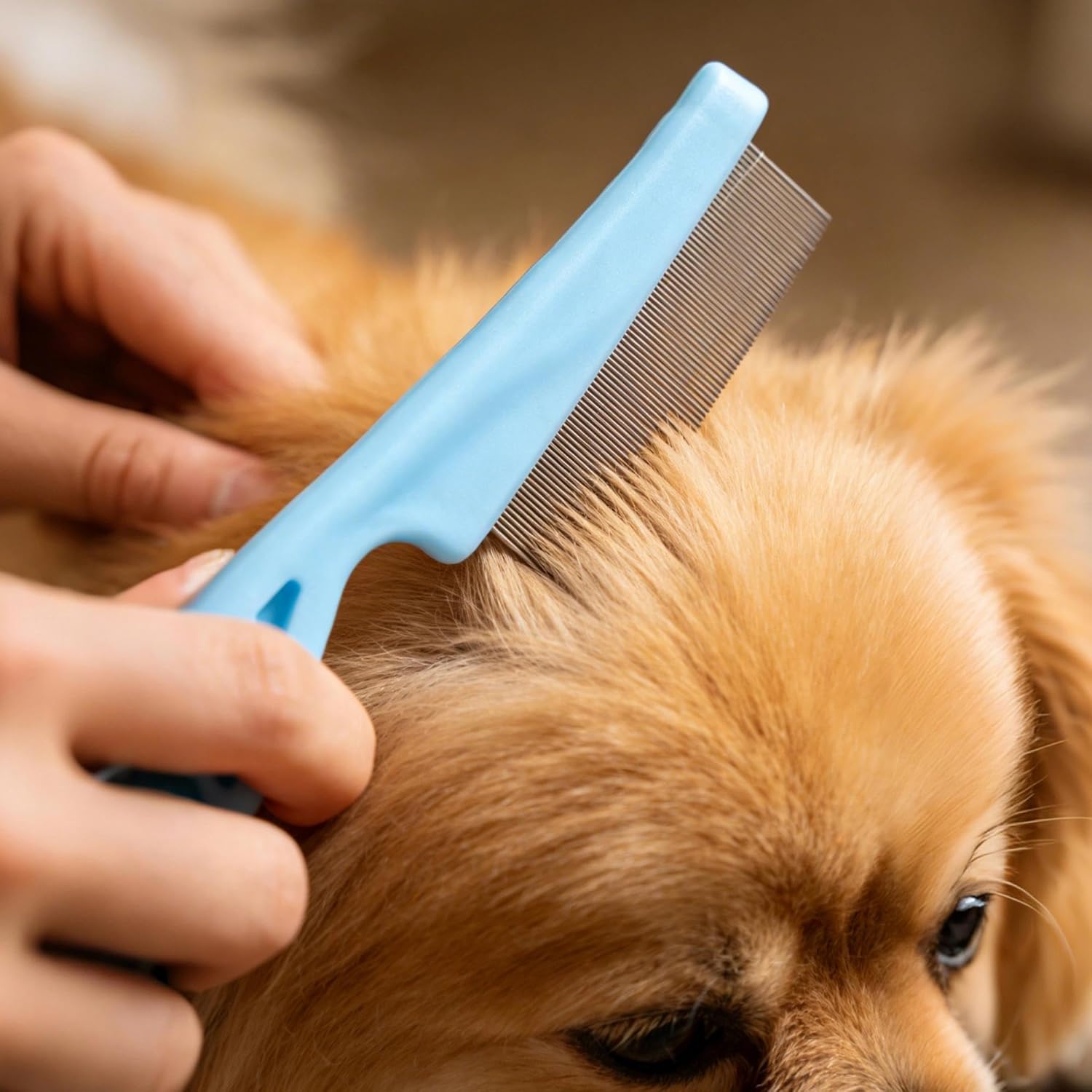 4-Pack Flea Comb for Dogs & Cats - Fine Tooth Stainless Steel Grooming Comb with Anti-Slip Rubber Handle, Removes Fleas, Tangles & Tear Stains (Black, Blue, White & Pink) - Image 2