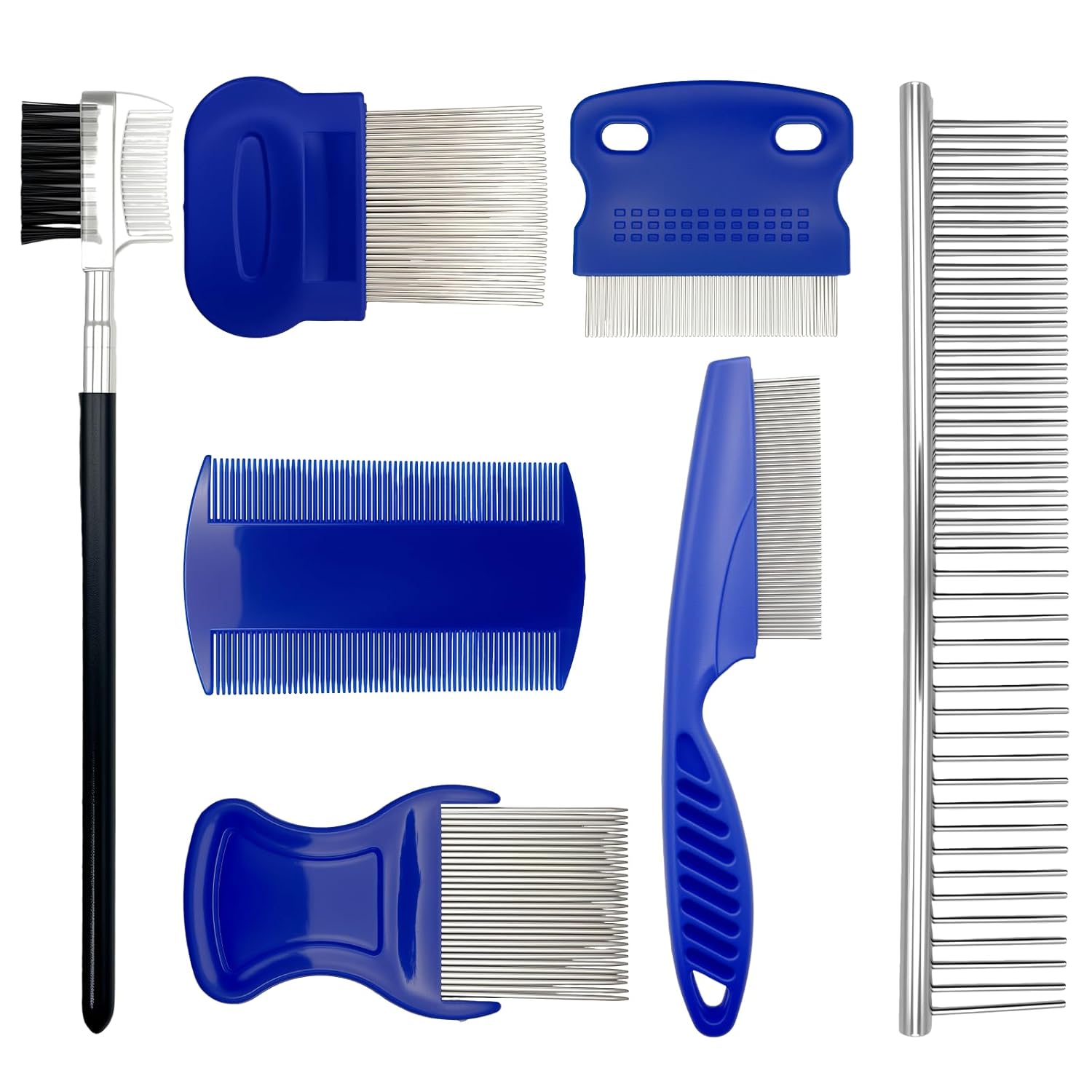 7 Pack Flea Comb Set for Cats and Dogs, Stainless Steel & Plastic Pet Grooming Combs with Dog Eye Comb & Tear Stain Comb, Flea Comb for Small Dogs, Puppy Comb, Tick Comb, Cat Flea Comb Grooming Kit - 1