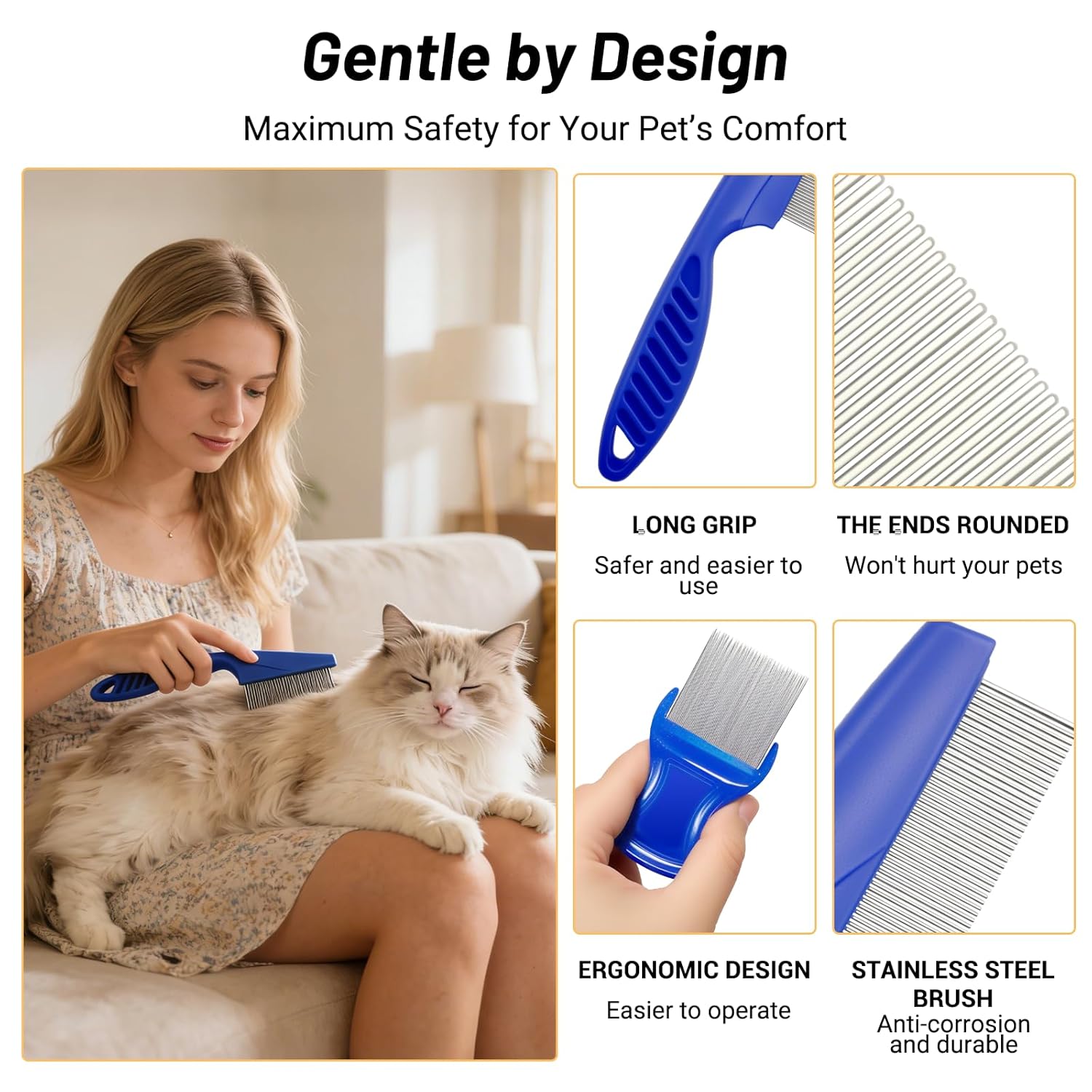 7 Pack Flea Comb Set for Cats and Dogs, Stainless Steel & Plastic Pet Grooming Combs with Dog Eye Comb & Tear Stain Comb, Flea Comb for Small Dogs, Puppy Comb, Tick Comb, Cat Flea Comb Grooming Kit - Image 6