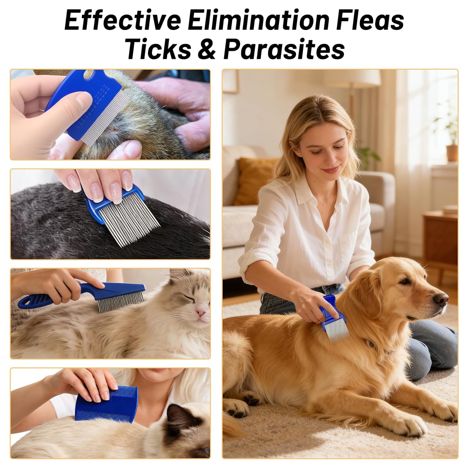 7 Pack Flea Comb Set for Cats and Dogs, Stainless Steel & Plastic Pet Grooming Combs with Dog Eye Comb & Tear Stain Comb, Flea Comb for Small Dogs, Puppy Comb, Tick Comb, Cat Flea Comb Grooming Kit - Image 3