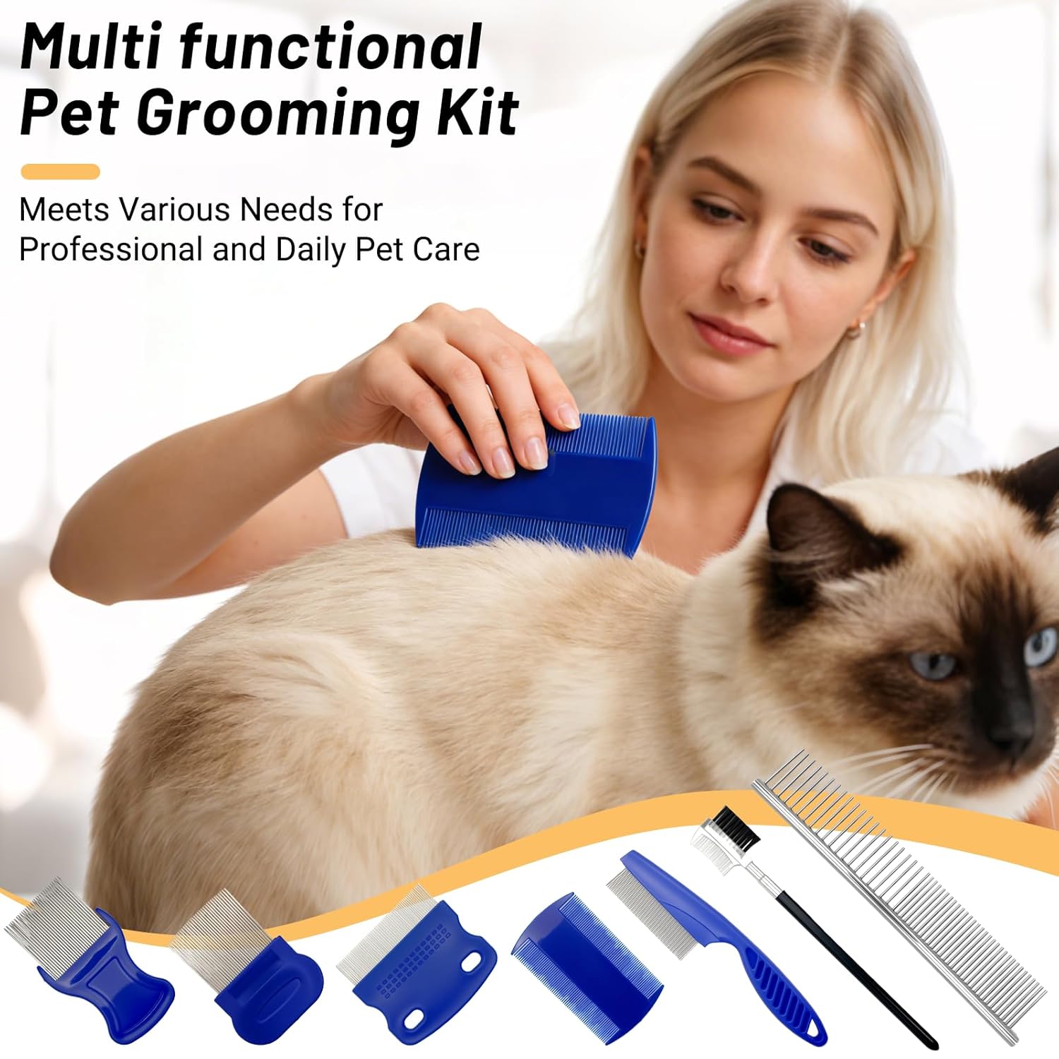 7 Pack Flea Comb Set for Cats and Dogs, Stainless Steel & Plastic Pet Grooming Combs with Dog Eye Comb & Tear Stain Comb, Flea Comb for Small Dogs, Puppy Comb, Tick Comb, Cat Flea Comb Grooming Kit - Image 2