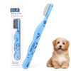 Blue Curved Small Dog Comb for Grooming Eyes Face Fine Tooth Metal Comb with Ergonomic Handle Pet Flea Comb for Small Dogs and Cats Gentle Remove Loose Hair Dirt Fleas - 1