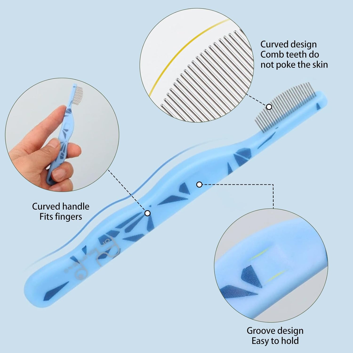 Blue Curved Small Dog Comb for Grooming Eyes Face Fine Tooth Metal Comb with Ergonomic Handle Pet Flea Comb for Small Dogs and Cats Gentle Remove Loose Hair Dirt Fleas - Image 6