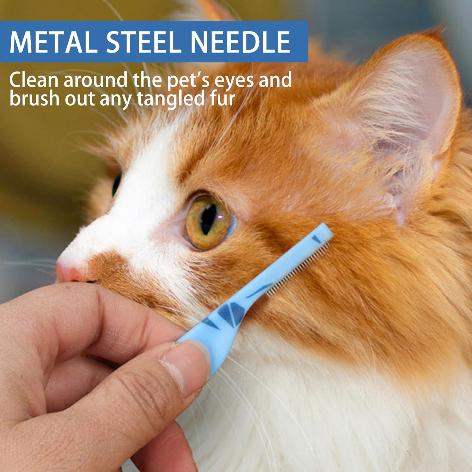 Blue Curved Small Dog Comb for Grooming Eyes Face Fine Tooth Metal Comb with Ergonomic Handle Pet Flea Comb for Small Dogs and Cats Gentle Remove Loose Hair Dirt Fleas - Image 5