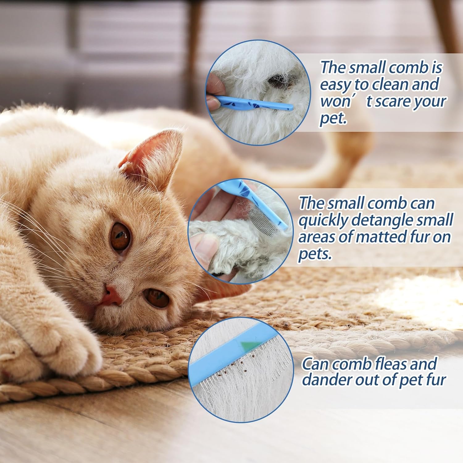 Blue Curved Small Dog Comb for Grooming Eyes Face Fine Tooth Metal Comb with Ergonomic Handle Pet Flea Comb for Small Dogs and Cats Gentle Remove Loose Hair Dirt Fleas - Image 4