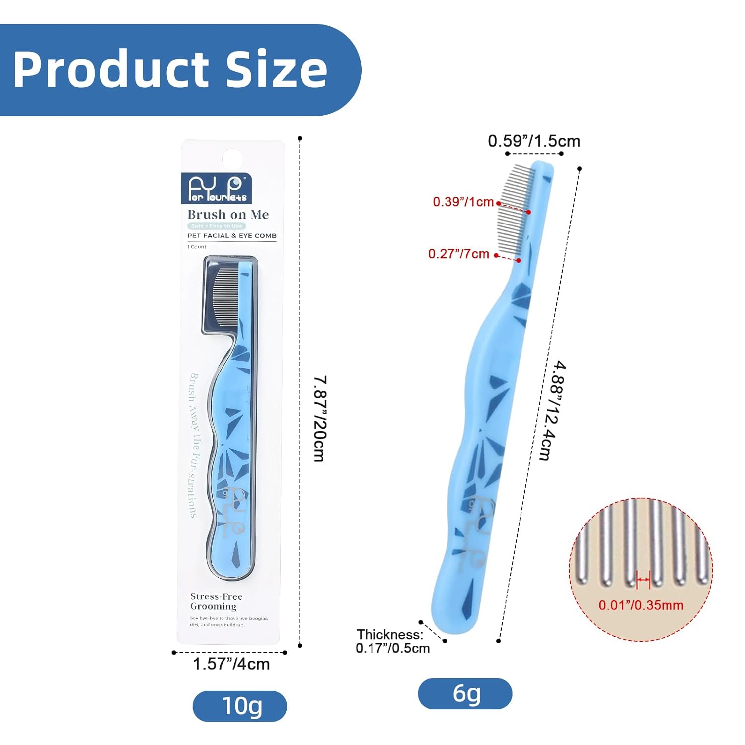 Blue Curved Small Dog Comb for Grooming Eyes Face Fine Tooth Metal Comb with Ergonomic Handle Pet Flea Comb for Small Dogs and Cats Gentle Remove Loose Hair Dirt Fleas - Image 2