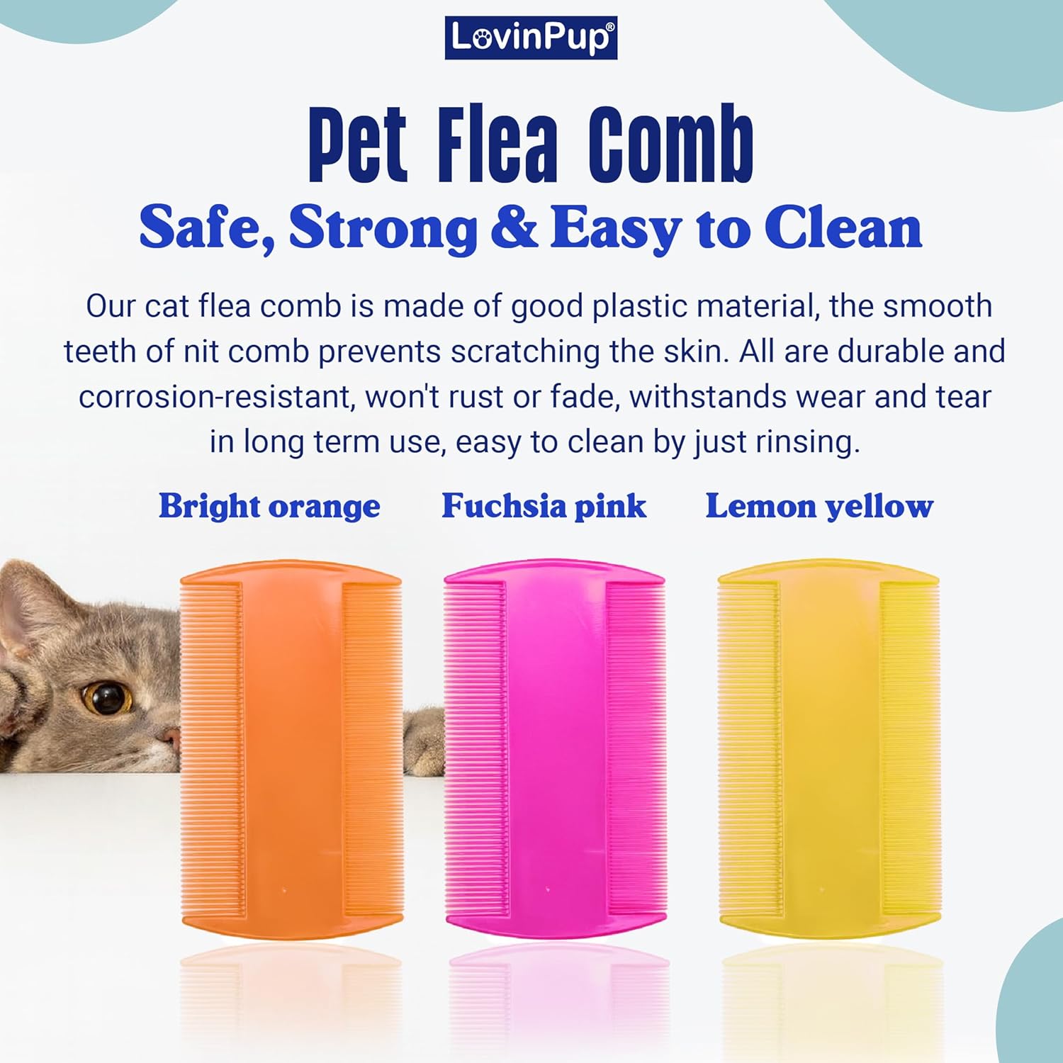 Pet Flea Comb for Dogs & Cats (3-Pack) – Fleas, Loose Fur & Tick Removal Tool for Cats & Dogs – Gentle & Durable Fine-Tooth Pet Hair Comb for Comfortable, Clean Coat Care - Image 5
